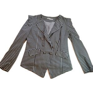 Collarless Structured Blazer Sz XL Double Breasted Grey White Stripe 80's